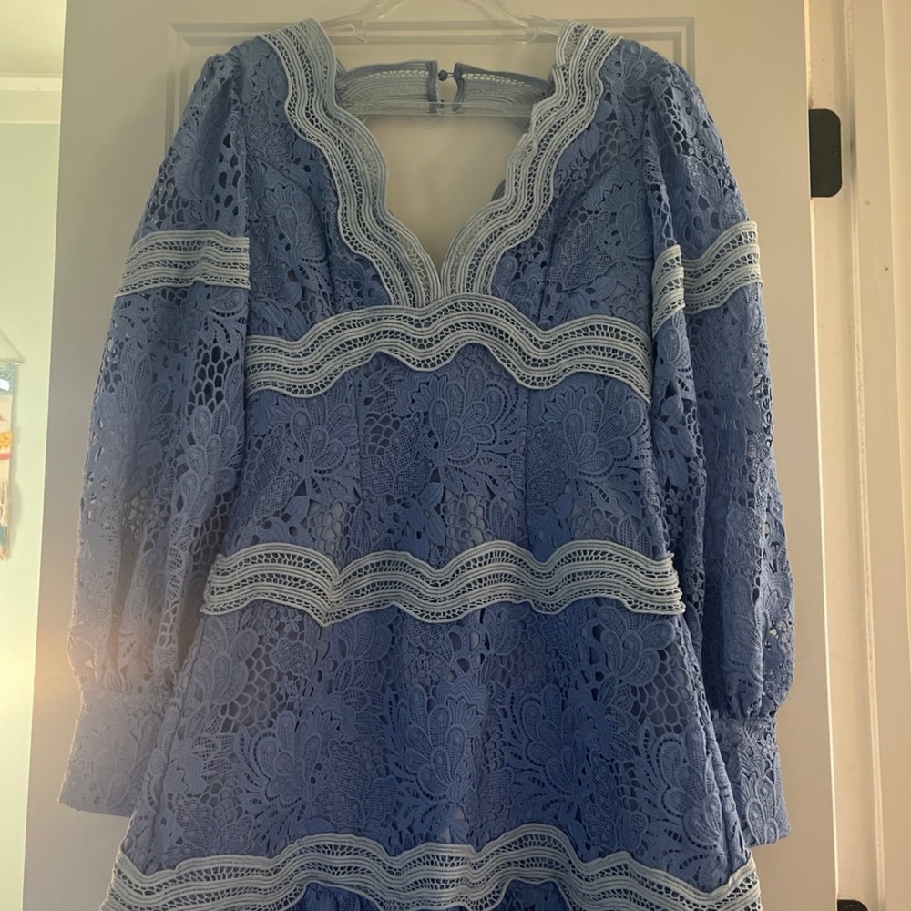 Blue lace trim tierd dress